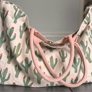 Lookin Sharp Cactus Print Tote Bag with Pink Handles
